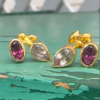 Morganite and Garnet Stud Earrings in 18k